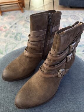 Miz Mooz Darien Brown Leather Buckle Ankle Boots NIB 7.5